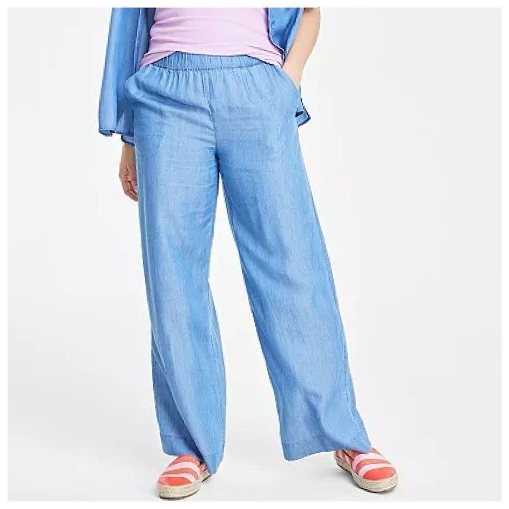 On 34th High Rise Chambray Wide Leg Pants Womens Sz XL Blue Pull On